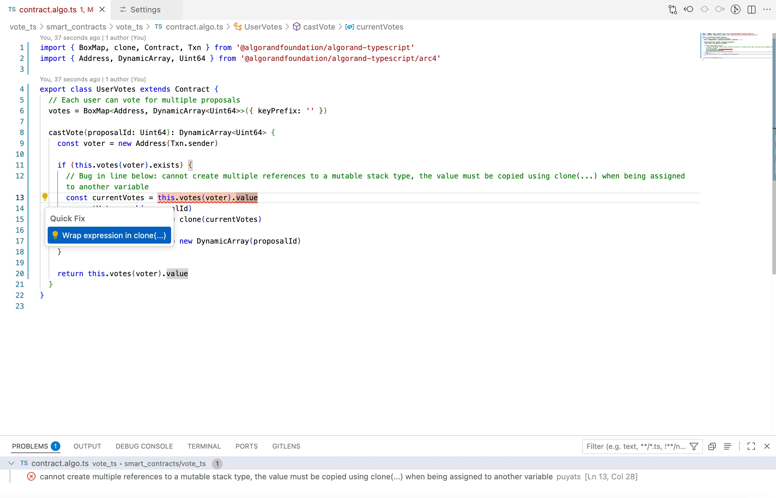 Algokit TypeScript Language Example Code Error Tip